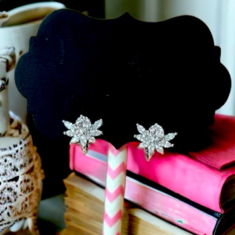 New! Silver Diamond Clip On Earrings